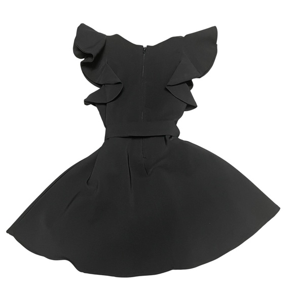 GB Girls Black Dress with Ruffle Cap Sleeve and Tie-Belt at Waist Size 5 - Picture 2 of 4